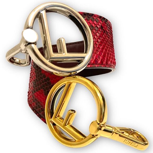 Fendi Red Snakeskin F F Logo Bag Strap with Gold & Silver Hardware15.5”
